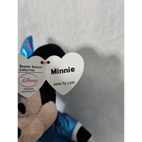 Disney Ty Beanie Babies Sparkle Minnie Mouse Blue Dress Pink Polka Dots- NWT - Picture 2 of 3